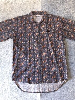 Men's Vintage-Inspired Geometric Button-Down Shirt - Black/Multicolor